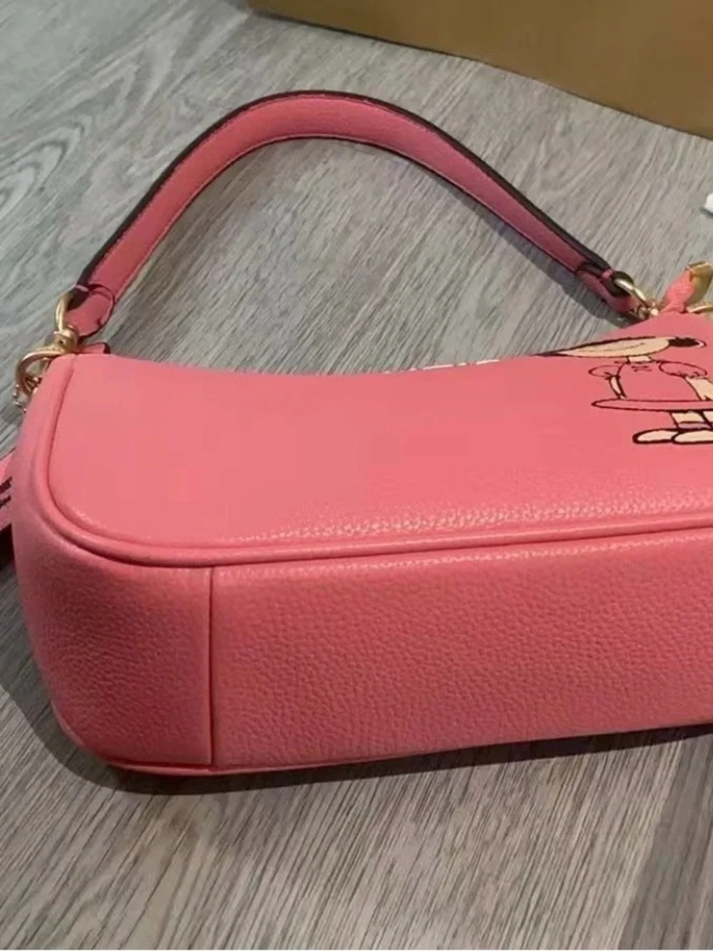 Coach Pink Peanuts Lucy Leather Shoulder Bag with Gold Hardware - Picture 3 of 5